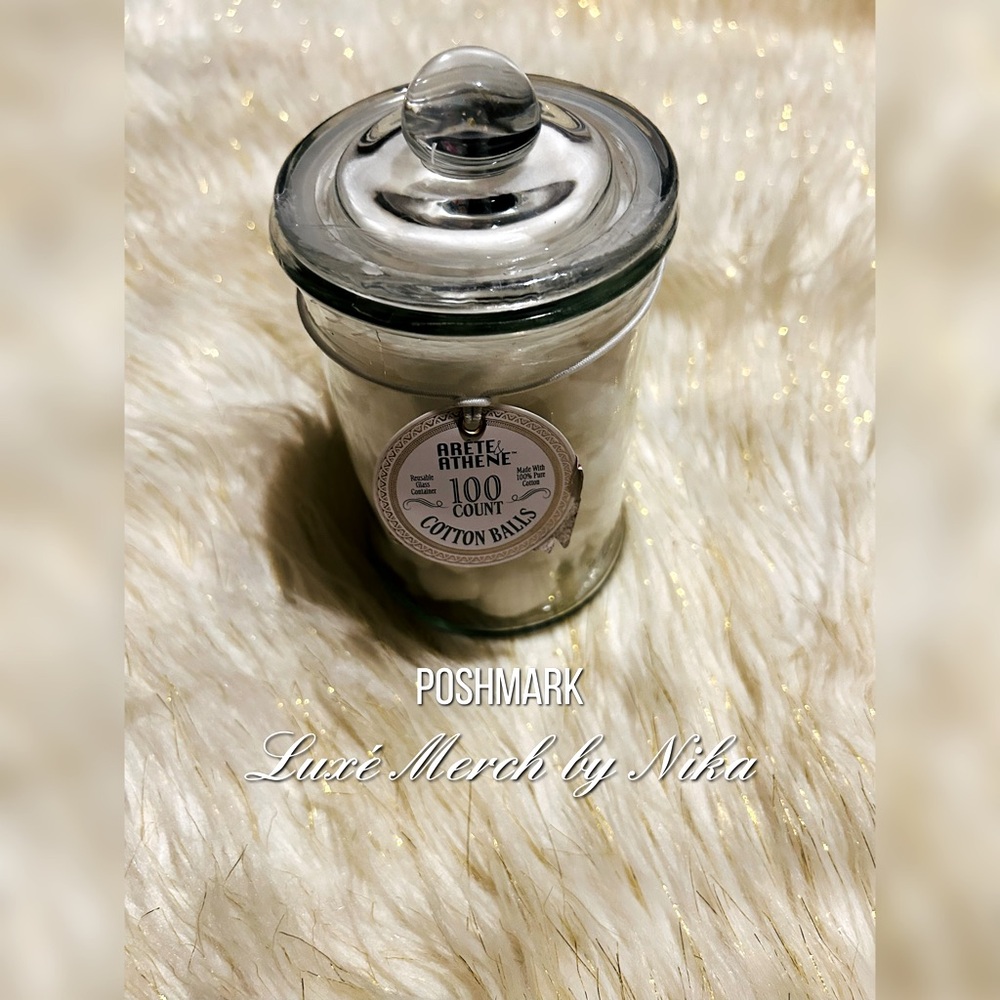 NWT ARETE & ATHENE 150 Count Cotton Swabs Glass Jar